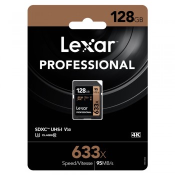 Lexar 633X Professional 128GB V30 U3 SDHCâ„¢/SDXCâ„¢ UHS-I Memory Cards (up to 95MB/s read, Write 45MB/s)