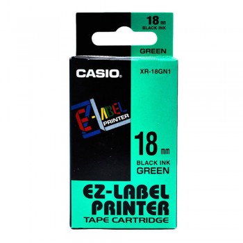 Casio Ez-Label Printer Tape Cartridge - 18mm, Black on Green (XR-18GN1)