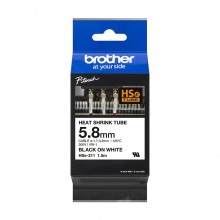 Brother HSe-211 Genuine Heat Shrink Tube, 5.8mm Black on White