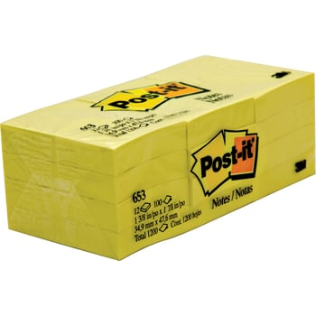 3M 653 Post It Notes / Sticky Notes 1.5&quot; x 2&quot; (1 pad = 100 sheets x 12 Pads)