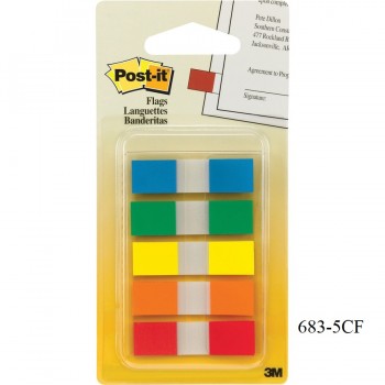 3M Post It Small Colour Flags (683-5CF) - 5 Colours x 20's