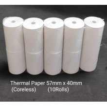 (10 Rolls) - (57mm x 40mm x Coreless) - Thermal Paper Roll/ Thermal Receipt Roll / Credit Card Rolls