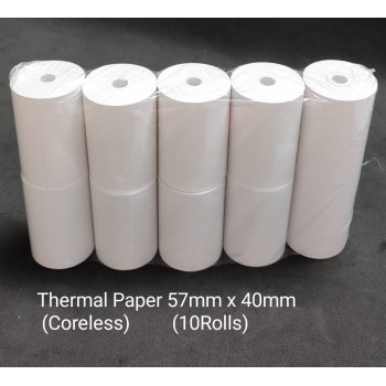 (10 Rolls) - (57mm x 40mm x Coreless) - Thermal Paper Roll/ Thermal Receipt Roll / Credit Card Rolls