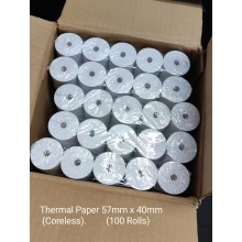 (100 Rolls) - (57mm x 40mm x Coreless) - Thermal Paper Roll/ Thermal Receipt Roll / Credit Card Rolls