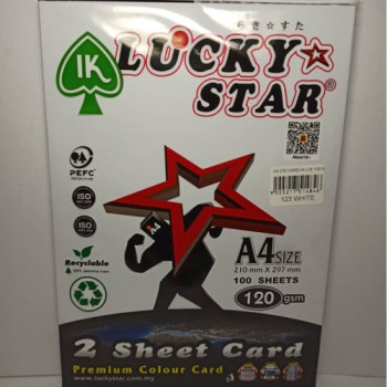 LUCKY STAR A4 120gsm (2 SHEET CARD) - (LIGHT COLOUR) PREMIUM COLOUR PAPER  (100's/Pack) - White