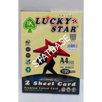 LUCKY STAR A4 120gsm (2 SHEET CARD) - (LIGHT COLOUR) PREMIUM COLOUR PAPER  (100's/Pack) - Yellow