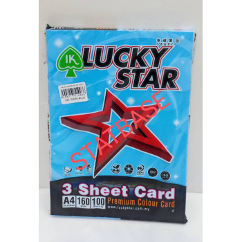 LUCKY STAR A4 160gsm (3 SHEET CARD) - (DARK COLOUR) PREMIUM COLOUR PAPER  (100's/Pack) - Dark Blue