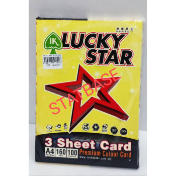 LUCKY STAR A4 160gsm (3 SHEET CARD) - (DARK COLOUR) PREMIUM COLOUR PAPER  (100's/Pack) - Lemon