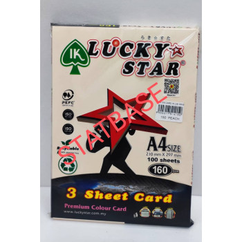 LUCKY STAR A4 160gsm (3 SHEET CARD) - (LIGHT COLOUR) PREMIUM COLOUR PAPER  (100's/Pack) - Peach