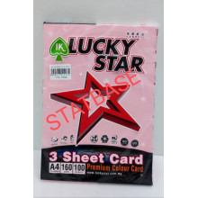 LUCKY STAR A4 160gsm (3 SHEET CARD) - (LIGHT COLOUR) PREMIUM COLOUR PAPER  (100's/Pack) - Pink