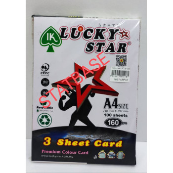 LUCKY STAR A4 160gsm (3 SHEET CARD) - (LIGHT COLOUR) PREMIUM COLOUR PAPER  (100's/Pack) - Purple