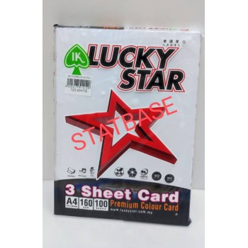 LUCKY STAR A4 160gsm (3 SHEET CARD) - (LIGHT COLOUR) PREMIUM COLOUR PAPER  (100's/Pack) - White