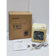 AMANO EX3500N Time Recorder Punch Card Machine  - (ANALOG) [ Display Set -UNUSED - Yellowish Cover]