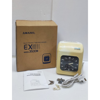 AMANO EX3500N Time Recorder Punch Card Machine  - (ANALOG) [ Display Set -UNUSED - Yellowish Cover]