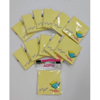 Aopai 3 &quot; x 3&quot; Sticky Notes - 100 Sheets (Yellow) - [ 12 Pads @ Pkt]