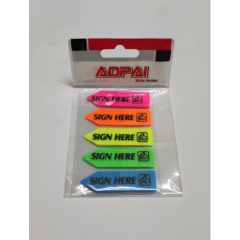 Aopai 5 Colour Arrow Index &quot;SIGN HERE&quot; Sticky Notes (12mm x 45mm) 