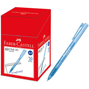 (60pcs/Box) - Faber-Castell  Click X 5 (0.5mm) Ball Pen Retractable - Blue