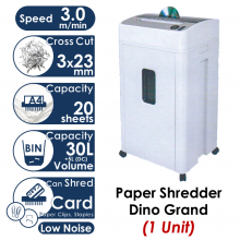 Paper Shredder Machine (Cross Cut) -Dino Grand Cross Cut Paper Shredder - Shred Up To 20 Sheets