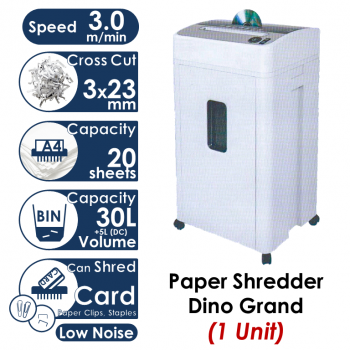 Paper Shredder Machine (Cross Cut) -Dino Grand Cross Cut Paper Shredder - Shred Up To 20 Sheets