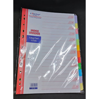 Finepap File Index Divider - 12 Tabs/Colours (4 Sets @Pack) - S1109