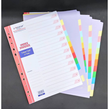 Finepap File Index Divider - 12 Tabs/Colours (4 Sets @Pack) - S1109