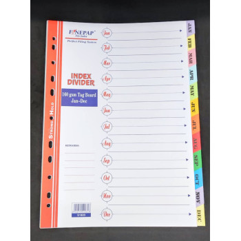 Finepap File Index Divider -  Jan - Dec  (1 Set/Pack) - S1603