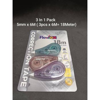 Flexico Correction Tape  ( 5mm x 6M ) - 3 In 1 Pack (18M)