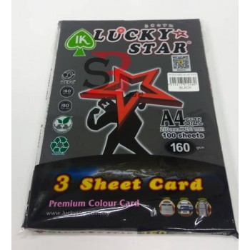 Lucky Star A4 160gsm (3 Sheet Card) -  Black Colour (100's/Ream)