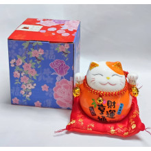 10cm Orange Fortune Lucky Cat Cashier Piggy Bank Gift decoration 