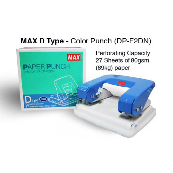 [100% - Original] - MAX D-Type Paper Punch (DP-F2DN) - 2 Hole Paper Puncher Up To 27 Sheets  - Blue