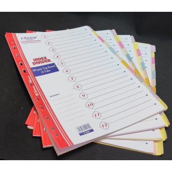 Finepap File Index Divider -12 Tabs/Colours x 4 Sets (160gsm)- ( S1609)