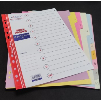 Finepap File Index Divider - With Numbering 1-10 Tabs (160gsm) ( 1 Set/Pack) - ( S1610 )