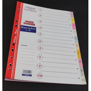 Finepap File Index Divider - With Numbering 1-10 Tabs (160gsm) ( 1 Set/Pack) - ( S1610 )