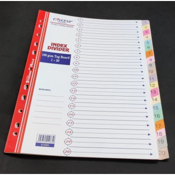Finepap File index Divider - With Numbering 1-20 (160gsm) (1 Set/Pack) - ( S1620 )
