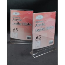 Acrylic Display / Leaflet Holder A5V (T-Shape -Double Side-Vertical) / Brochure Leaflet Catalog QR Code Menu Stand Counter Stand -(S207-A5V) - 148mm x 210mm