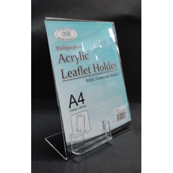 Acrylic Display / Leaflet Holder With Name Card Holder L A4V /NC (A4 -L-Shape -VERTICAL) / Brochure Leaflet Catalog QR Code Menu Stand CounterStand - (S238-A4V/NC) - 297mm x 210mm