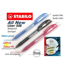 (50's / Box) STABILO Liner 348 Retractable Ballpoint Pen (Fine / 0.7mm) - Black / Blue / Red