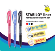 STABILO Liner 348 Retractable Ballpoint Pen (Fine / 0.7mm) - Black/Blue/Red