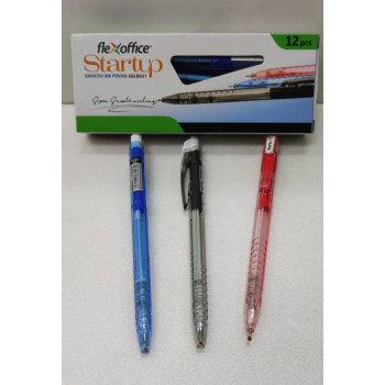 (12pcs / Box) - Flexoffice Startup Retractable Ball Pen  0.7mm / (Pen Mata Bulat 0.7mm) - Black / Blue / Red