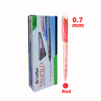 (12pcs / Box) - Flexoffice Startup Retractable Ball Pen  0.7mm / (Pen Mata Bulat 0.7mm) - Red