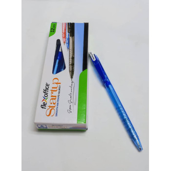 (12pcs / Box) - Flexoffice Startup Retractable Ball Pen  0.7mm / (Pen Mata Bulat 0.7mm) - Blue